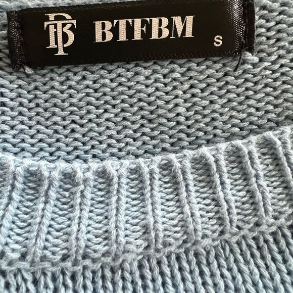 BTFBM Small Light Blue Knit Elbow Length Sleeve Sweater Whimsy 100% Cotton - Picture 7 of 9